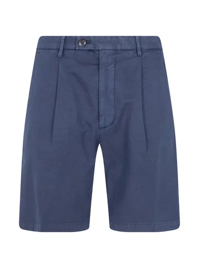 Michael Coal Pleated Linen Shorts In Blue