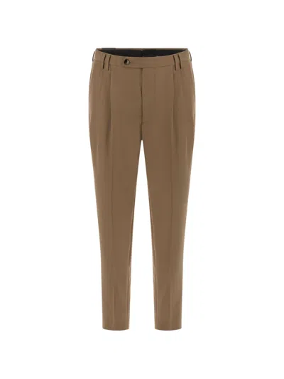 Michael Coal Pleated Tapered Trousers In Brown