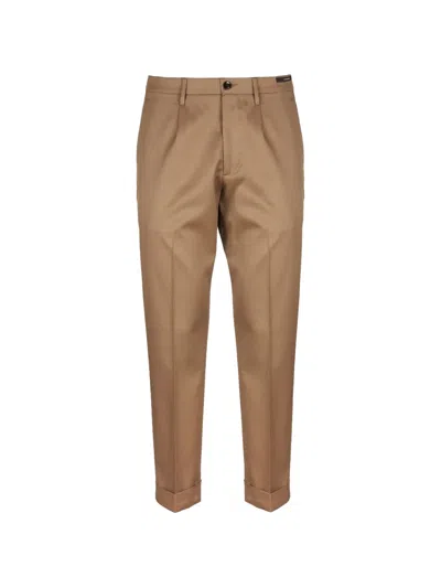 Michael Coal Pleated Turn-up Tapered Trousers In Brown
