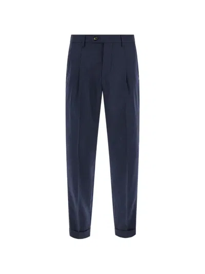 Michael Coal Pleated Turn-up Trousers In Blue