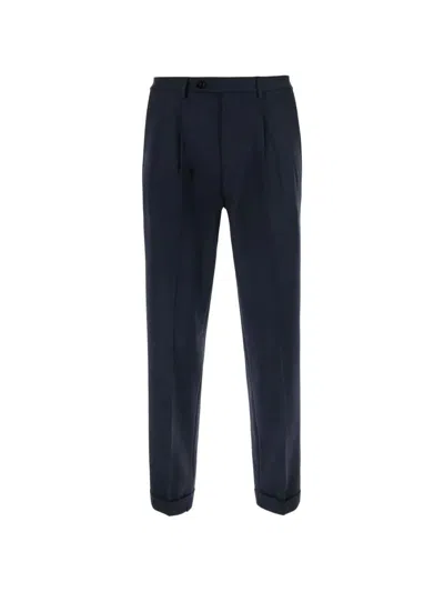Michael Coal Pleated Turn-up Trousers In Blue