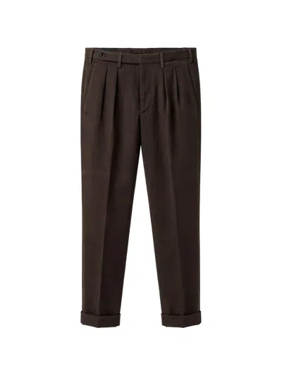 Michael Coal Pleated Turn-up Trousers In Brown