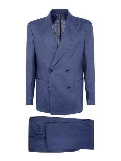 Michael Coal Pure Linen Suit In Blue