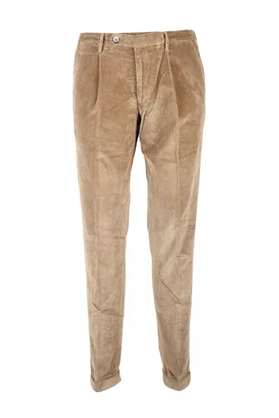 Michael Coal Tailored Beige Trousers With Velvety Texture In Multi