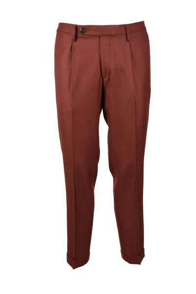 Michael Coal Tailored Brown Trousers With Classic Cut And Pressed Creases In Burgundy