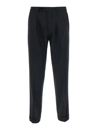 Michael Coal Wool Blend Dress Pants With Double Pleat Front And Cuff Hem In Black