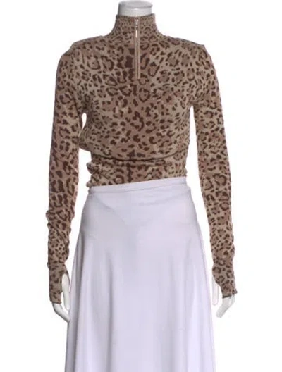 Pre-owned Michael Costello Animal Print Mock Neck Sweater In Neutral