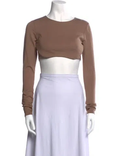 Pre-owned Michael Costello Bateau Neckline Long Sleeve Crop Top In Brown