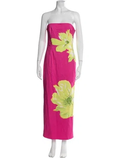 Pre-owned Michael Costello Floral Print Long Dress In Pink