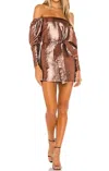Michael Costello Hadley Mini Dress In Bronze In Gold
