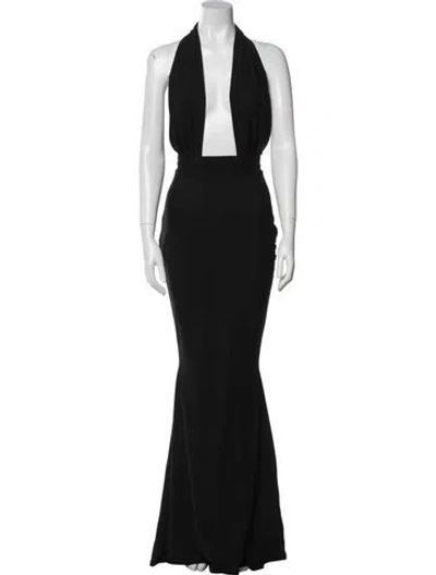 Pre-owned Michael Costello Halterneck Long Dress In Black