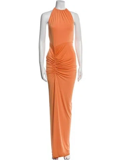 Pre-owned Michael Costello Halterneck Long Dress In Orange