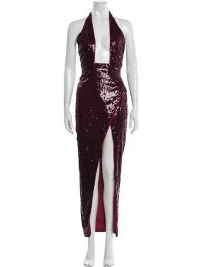 Pre-owned Michael Costello Halterneck Long Dress In Purple