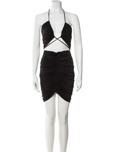 Pre-owned Michael Costello Halterneck Mini Dress In Black