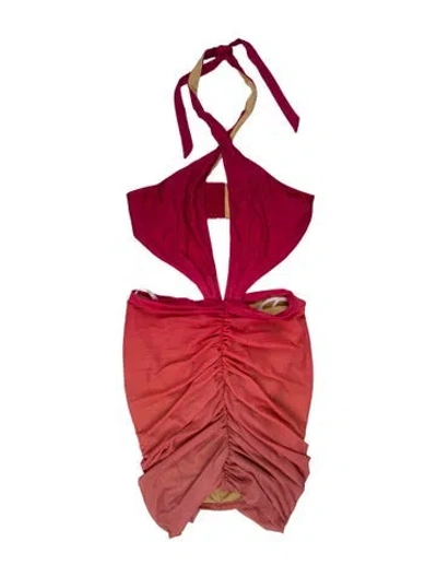 Pre-owned Michael Costello Halterneck Mini Dress In Orange