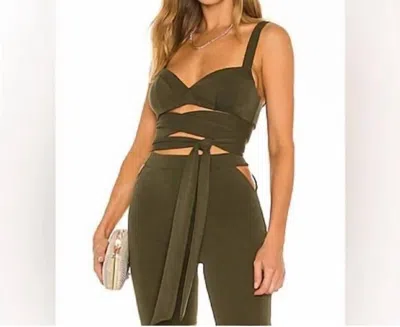 Michael Costello Levi Crop Wrap Top In Green In Brown
