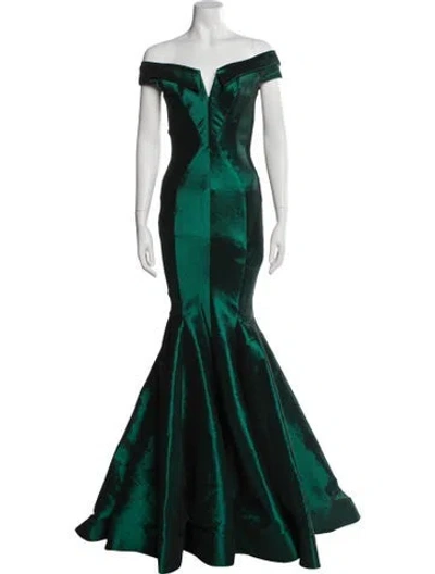 Pre-owned Michael Costello Off-the-shoulder Long Dress In Green