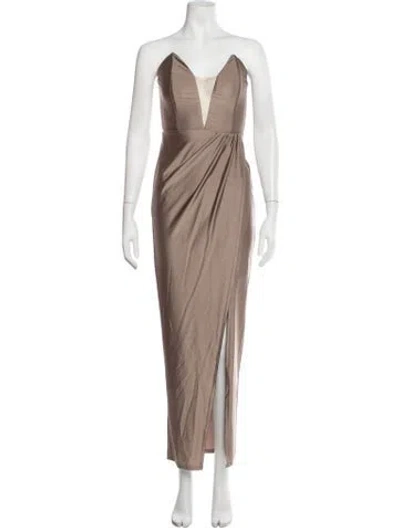 Pre-owned Michael Costello Plunge Neckline Long Dress In Neutrals