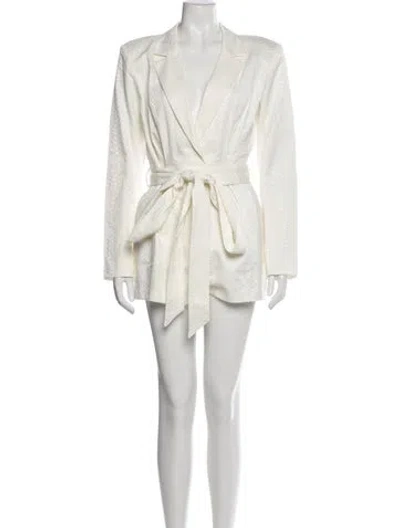 Pre-owned Michael Costello Plunge Neckline Romper In White