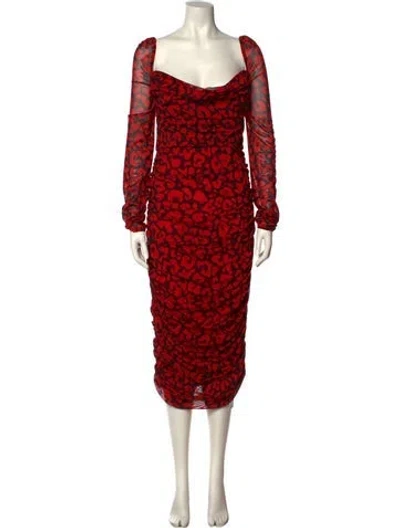 Pre-owned Michael Costello Printed Knee-length Dress W/ Tags In Red