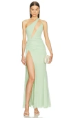 Michael Costello Saisha Gown In 淡草绿色