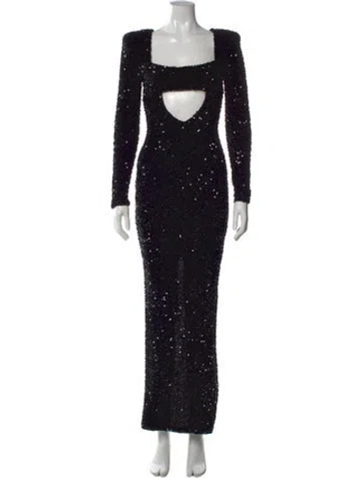 Pre-owned Michael Costello Square Neckline Long Dress In Black