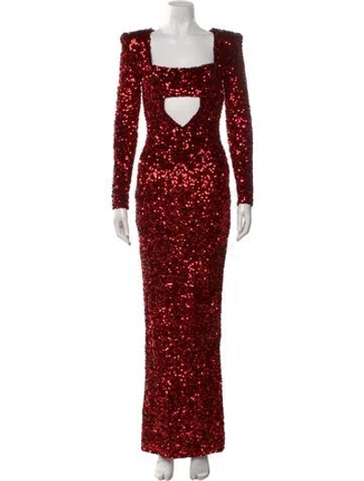 Pre-owned Michael Costello Square Neckline Long Dress W/ Tags In Red