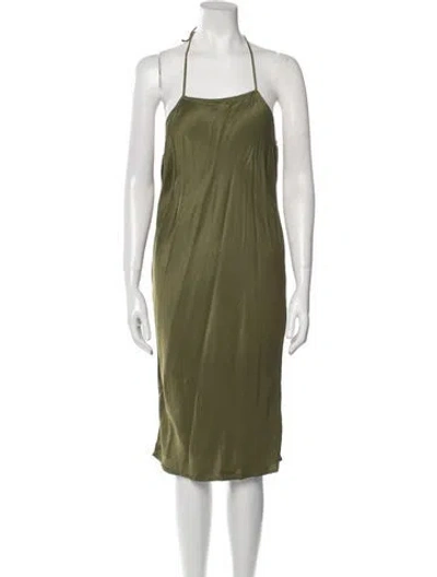 Pre-owned Michael Costello Square Neckline Midi Length Dress In Green