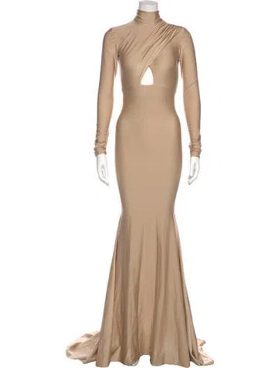 Pre-owned Michael Costello Turtleneck Long Dress In Neutral