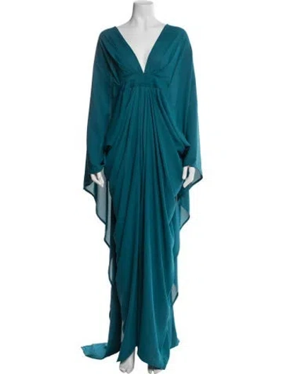 Pre-owned Michael Costello V-neck Long Dress In Blue