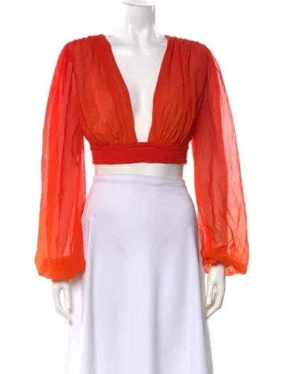 Pre-owned Michael Costello V-neck Long Sleeve Crop Top In Red