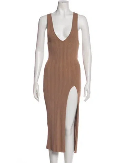 Pre-owned Michael Costello V-neck Midi Length Dress In Neutral