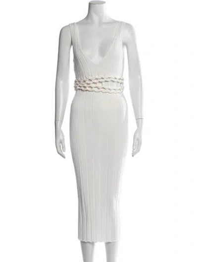 Pre-owned Michael Costello V-neck Midi Length Dress In White
