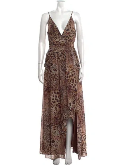 Pre-owned Michael Costello X Revolve Animal Print Long Dress In Brown