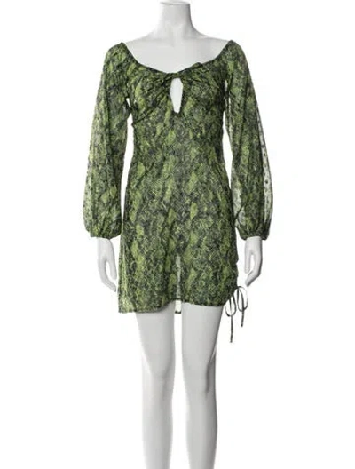Pre-owned Michael Costello X Revolve Animal Print Mini Dress W/ Tags In Green