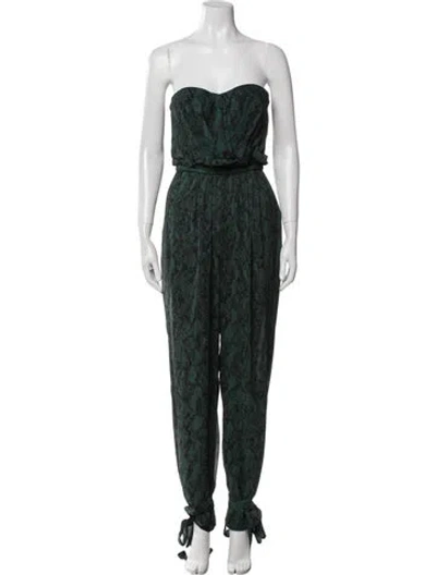 Pre-owned Michael Costello X Revolve Animal Print Strapless Jumpsuit In Green