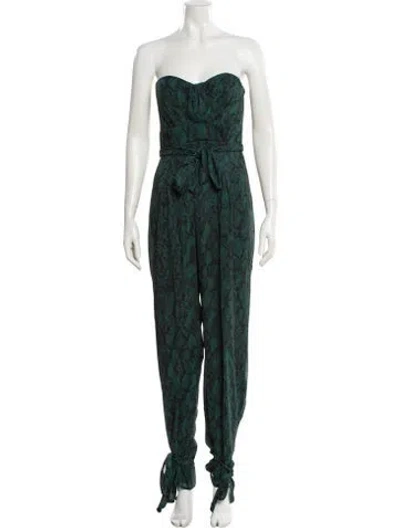 Pre-owned Michael Costello X Revolve Animal Print Strapless Jumpsuit In Green