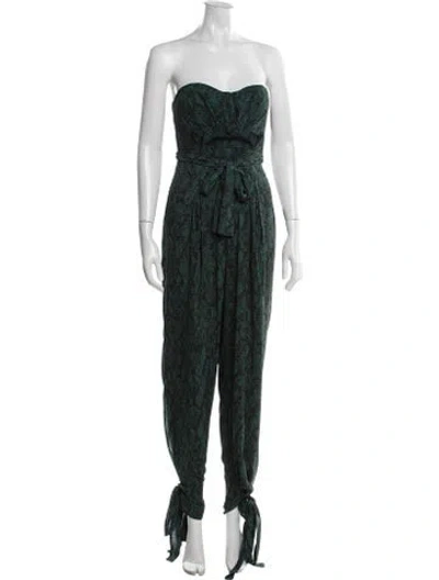 Pre-owned Michael Costello X Revolve Animal Print Strapless Jumpsuit In Green