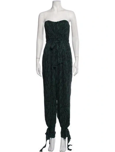 Pre-owned Michael Costello X Revolve Animal Print Strapless Jumpsuit In Green