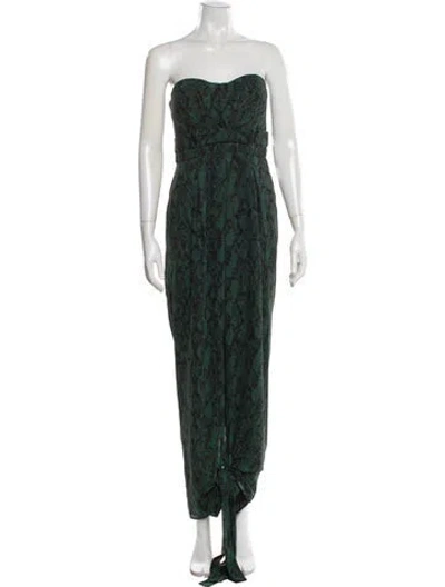 Pre-owned Michael Costello X Revolve Animal Print Strapless Jumpsuit In Green