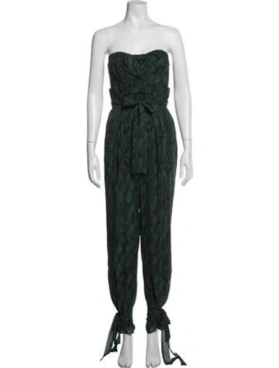 Pre-owned Michael Costello X Revolve Animal Print Strapless Jumpsuit W/ Tags In Green