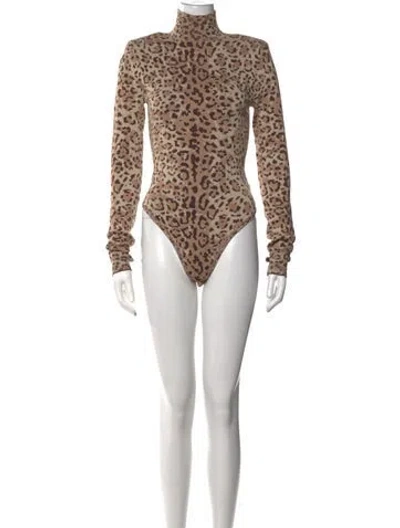 Pre-owned Michael Costello X Revolve Animal Print Turtleneck Bodysuit In Neutrals