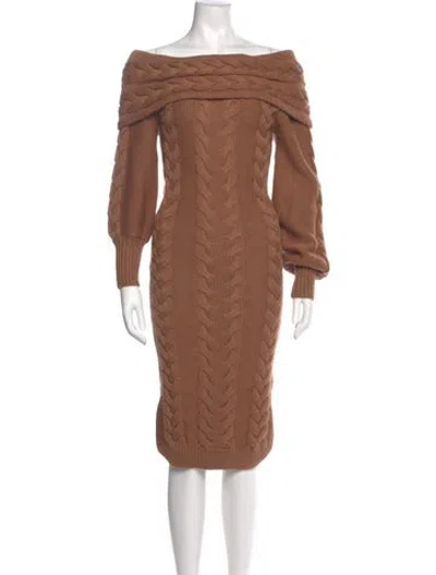 Pre-owned Michael Costello X Revolve Bateau Neckline Midi Length Dress In Brown