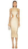 Michael Costello X Revolve Calista Cut Out Long Midi Dress In Champagne Foil