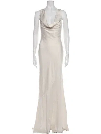 Pre-owned Michael Costello X Revolve Cowl Neck Long Dress In Neutrals