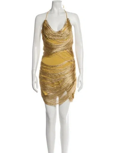 Pre-owned Michael Costello X Revolve Cowl Neck Mini Dress W/ Tags In Yellow