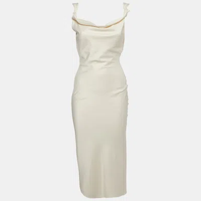 Pre-owned Michael Costello X Revolve Cream Satin Cowl Neck Dress Xxs In White