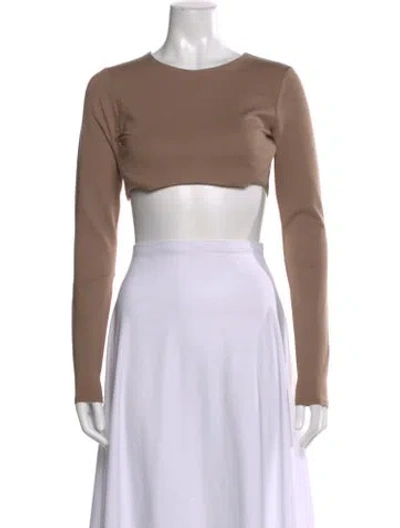 Pre-owned Michael Costello X Revolve Crew Neck Long Sleeve Crop Top W/ Tags In Brown