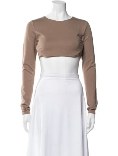 Pre-owned Michael Costello X Revolve Crew Neck Long Sleeve Crop Top W/ Tags In Neutral