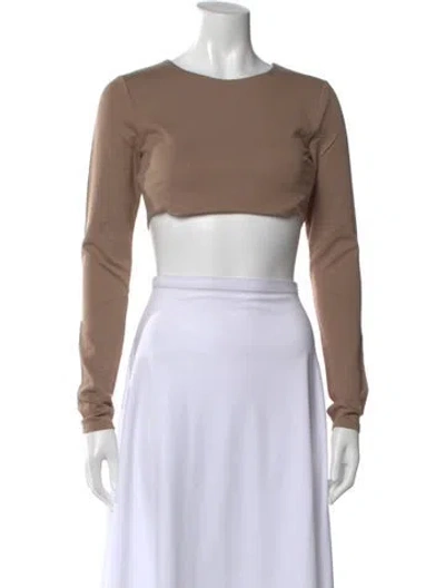 Pre-owned Michael Costello X Revolve Crew Neck Long Sleeve Crop Top W/ Tags In Neutral